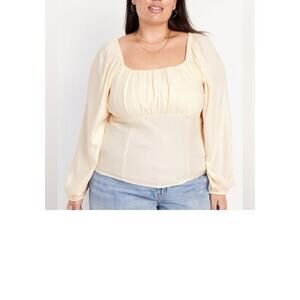 Old Navy women’s Cream Square Neck Smocked Long Sleeve Blouse Size XL Top